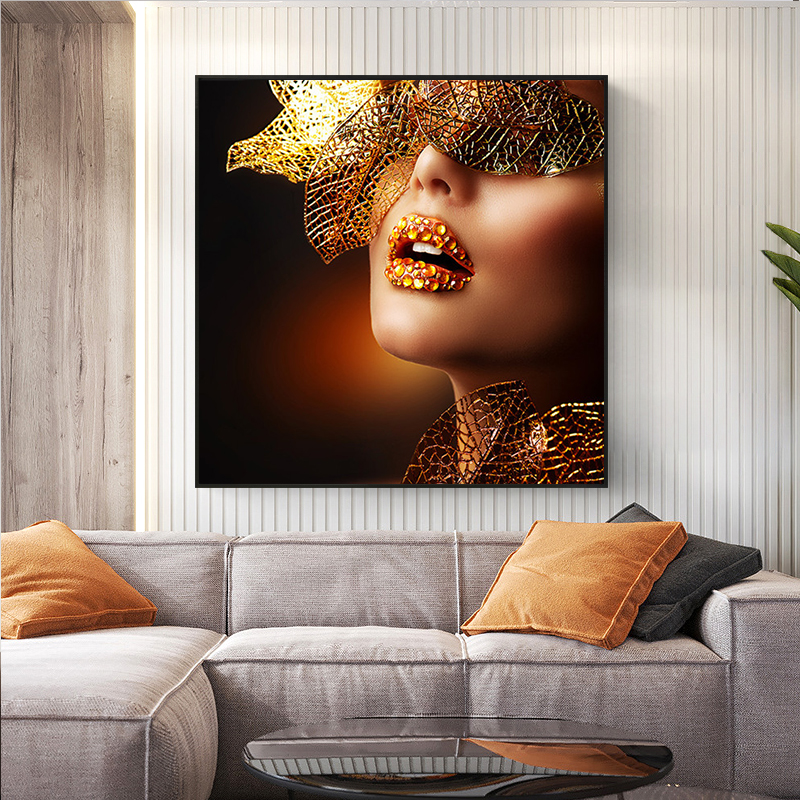 Nordic Modern Gold Lips Fashion Sexy Women Painting Canvas Pop Art Posters and Prints Scandinavian Wall Picture for Living Room