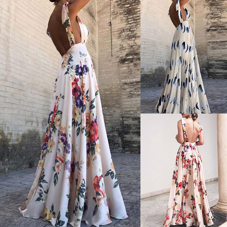 Women Dress V-neck Sleeveless Bohemian Dresses For Plus Size Long Vintage Flowers Beach Summer Fashion 210524