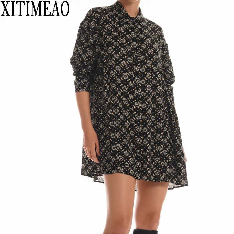 ZA Women Spring Shirt Collar Long Sleeve Retro Printing Loose Dress Female Chic Mini Dresses XITIMEAO 210602, As picture
ZA Women Spring Shirt Collar Long Sleeve Retro Printing Loose Dress Female Chic Mini Dresses XITIMEAO 210602, As picture