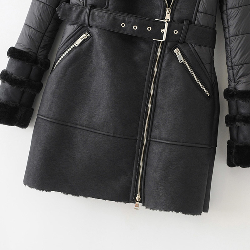 Women Thick Warm Black Coat Winter Autumn Long Sleeve Chic Faux Leather Jacket Lady Zipper Sashes Stylish Midi Long Coat 210414