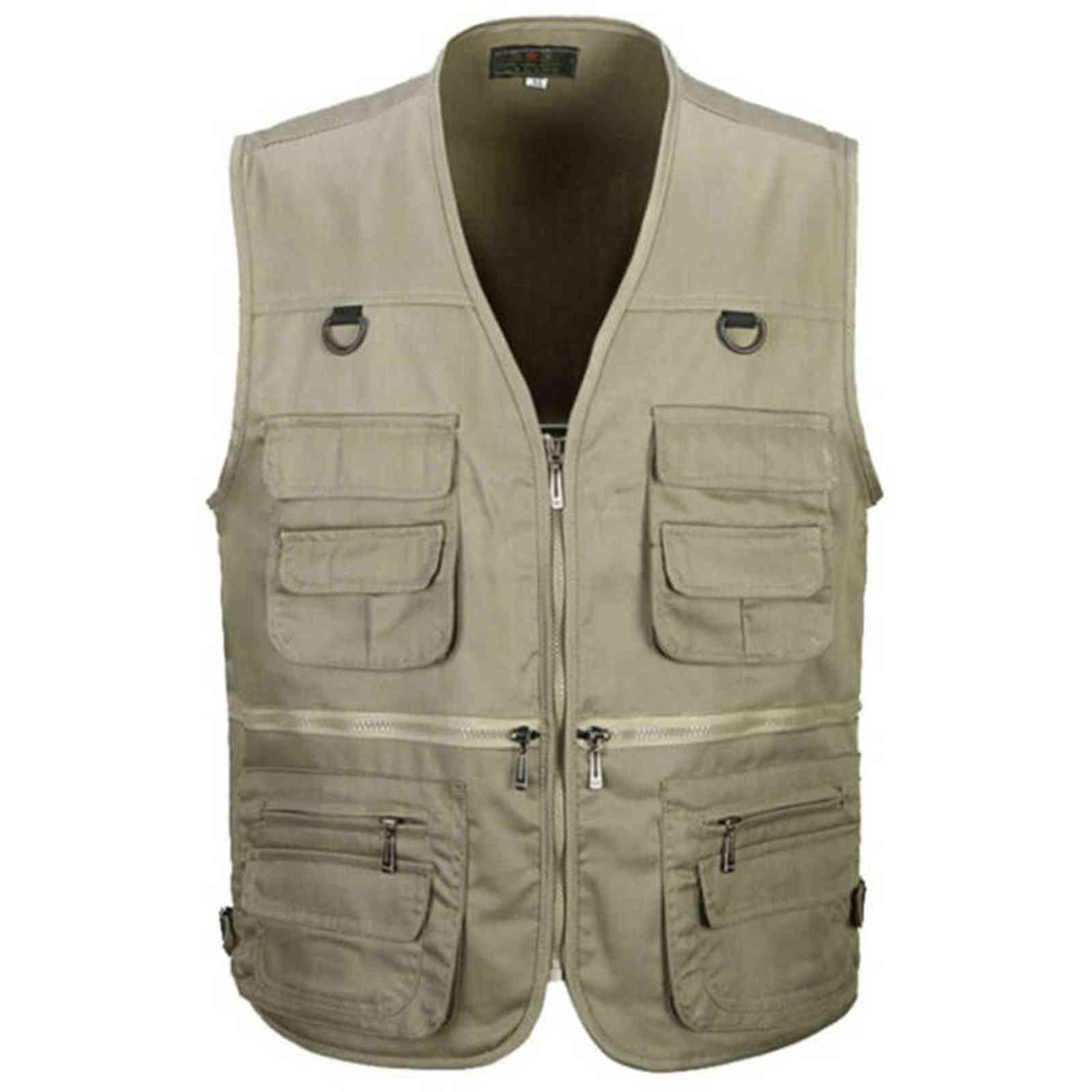 Men Vest Army Green and black color waistcoat Multi-pocket travel or work wear Durable plus size 211126