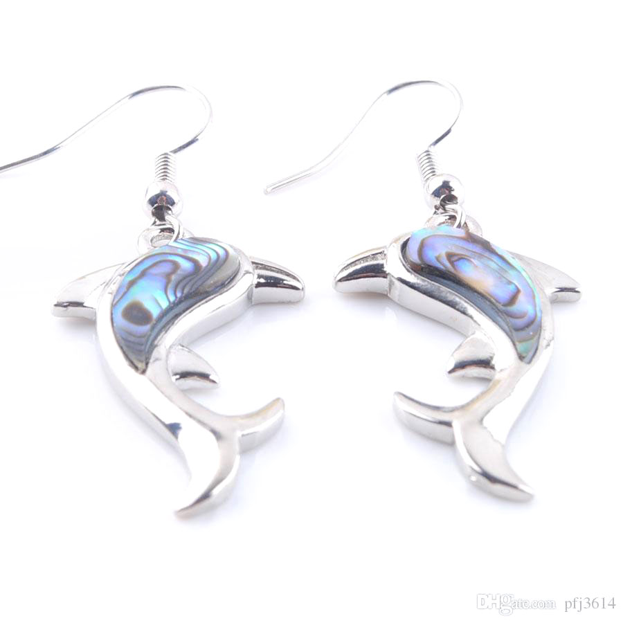 WOJIAER Natural Abalone Shell Pearl Gem Stones Dangle Earrings Dolphins Animal Beads Drop Earring For Women Wedding Jewelry R3048