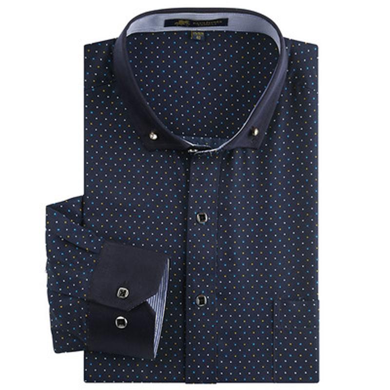 Korean Style Slim Fit Men's Casual Contrast Color Shirts Patchwork Printed Soft And Comfortable Design