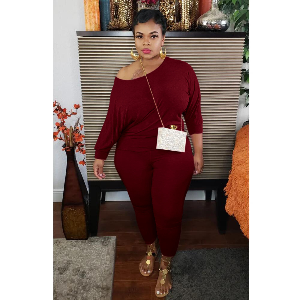 Autumn Plus Size Tracksuits Sexy Outfits Long Sleeve Design Casual Solid Color Tracksuit Two-piece Set175J