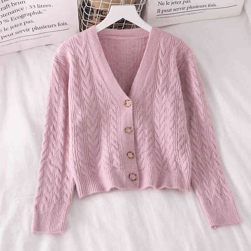 Winter Clothes Women Tops V Neck Solid Autumn Korean Sweaters Sweet Short Elegant Cardigans Ropa Mujer 18227 210415