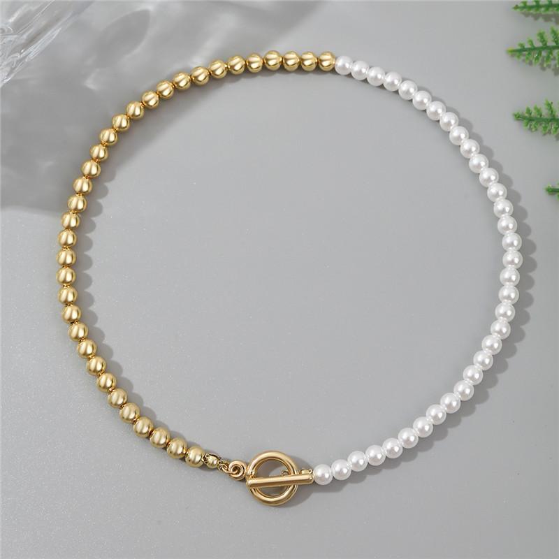 

Chokers Irregular Imitation Pearls Beaded Necklace For Women Buckle Alloy Chains Splicing Clavicle Chain Short Necklaces 2021 Fashion