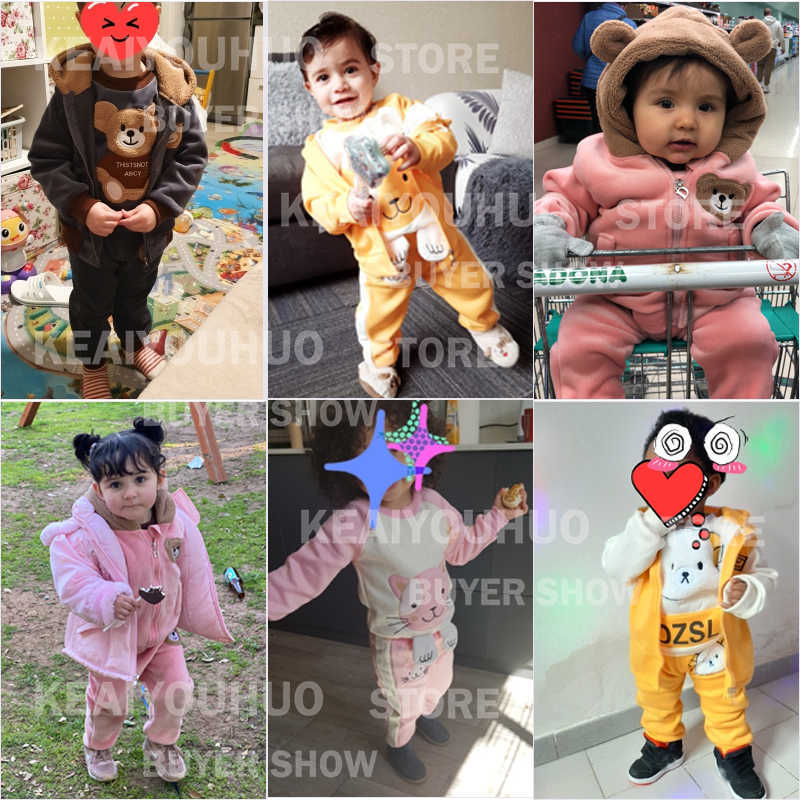 Winter Warm Children Clothing Sets Cartoon Bear Baby Boy Clothes For born Toddler Clothes For Girls Sport Tracksuit Set Girl 211021