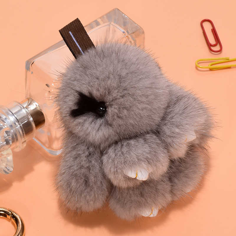 New 10cm Real Mink Fur Cute Plush Bunny Rabbit Keychain Ladys Girls Bag Car Key Keyring Pompon Pendant Accessories R250728