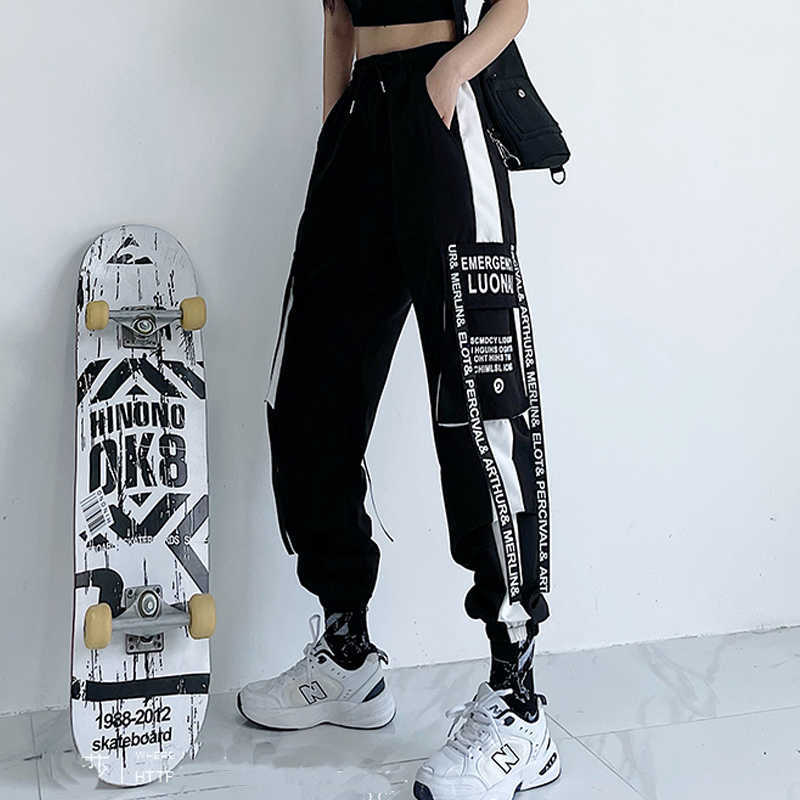 Women Cargo Pants High Waist Loose Sport Trousers Streetwear Clothing Plus Size Casual Pant High Quality Elastic Waist Bottom 211006