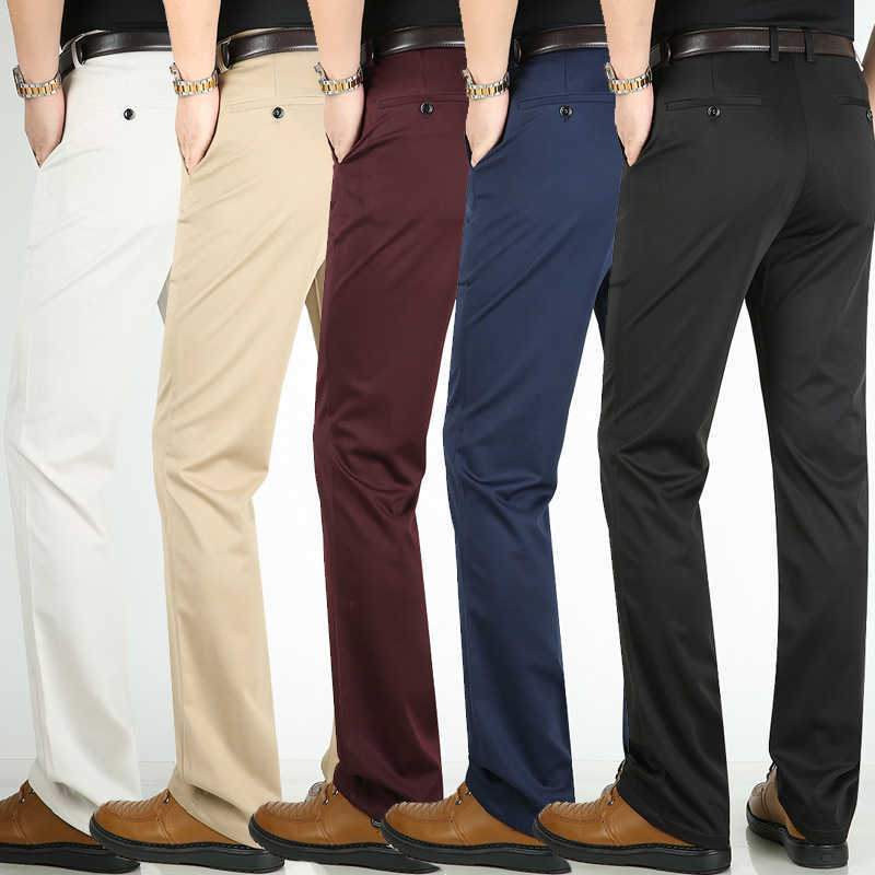 Summer Pants Men High Waist Suit Chinos Trousers Male Thin Non-Iron Work Office Dress Formal Business Social Men's Stretch Pants H0831