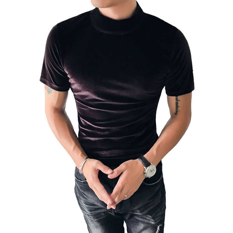 Autumn Winter T Shirt Men Fashion Turtleneck Streetwear Mens T-s Short Sleeve High Quality Velvet Tee Homme 3XL 210629