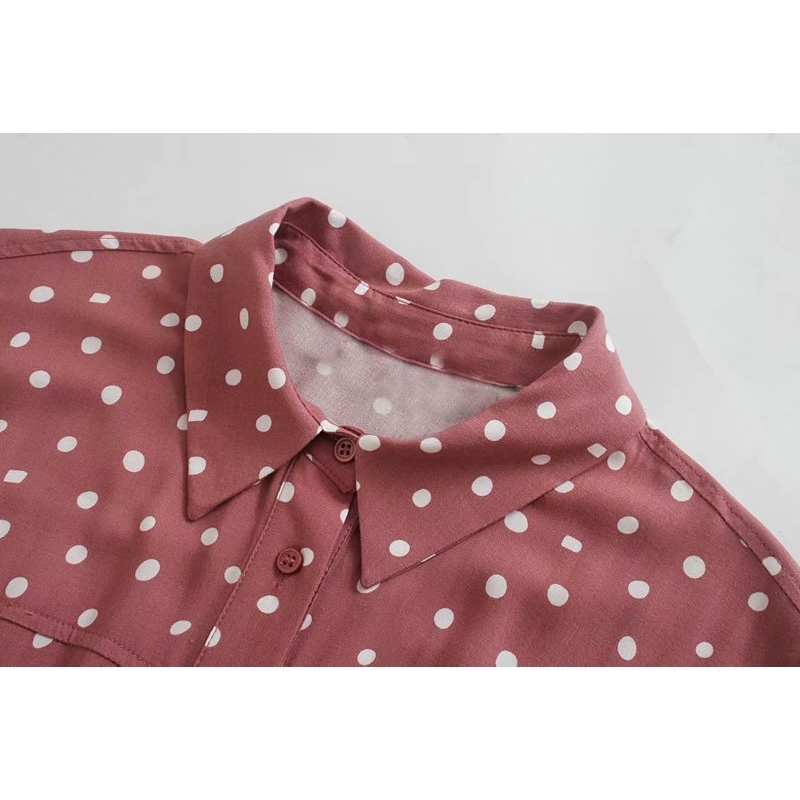 vintage hoho women long dresses summer red polka dot ladies shirt casual female knee-length girls chic 210430