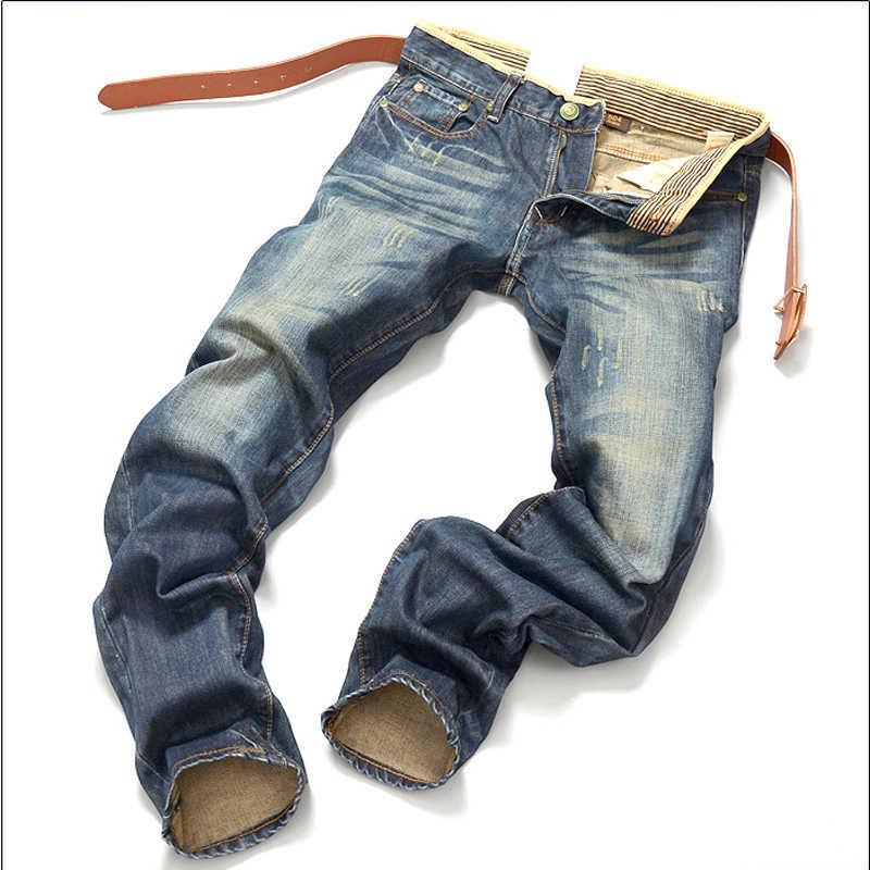 Vintage jeans young men's new men's solid-color straight barrel autumn men's slim long pants tide. X0621