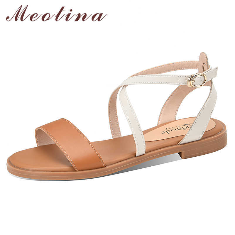 Meotina Shoes Women Genuine Leather Sandals Flat Cross Strap Sandals Round Toe Lady Footwear Summer Black Size 33-43 Beach Shoes 210608, Beige
Meotina Shoes Women Genuine Leather Sandals Flat Cross Strap Sandals Round Toe Lady Footwear Summer Black Size 33-43 Beach Shoes 210608, Beige