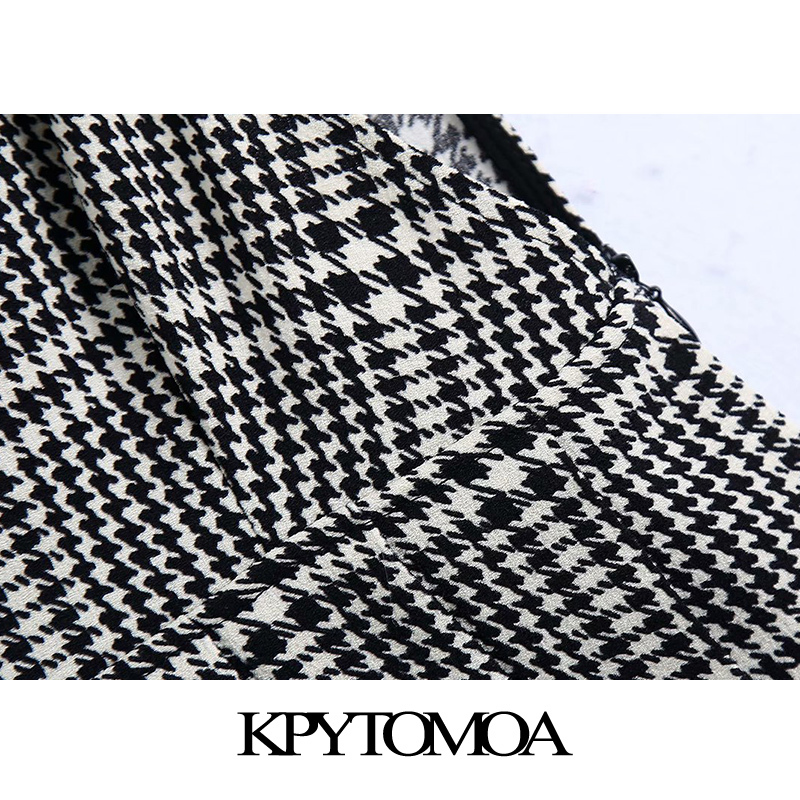 Women Fashion Pleated Houndstooth Pinafore Skirt V Neck Side Zipper Adjustable Straps Female Skirts Mujer 210420