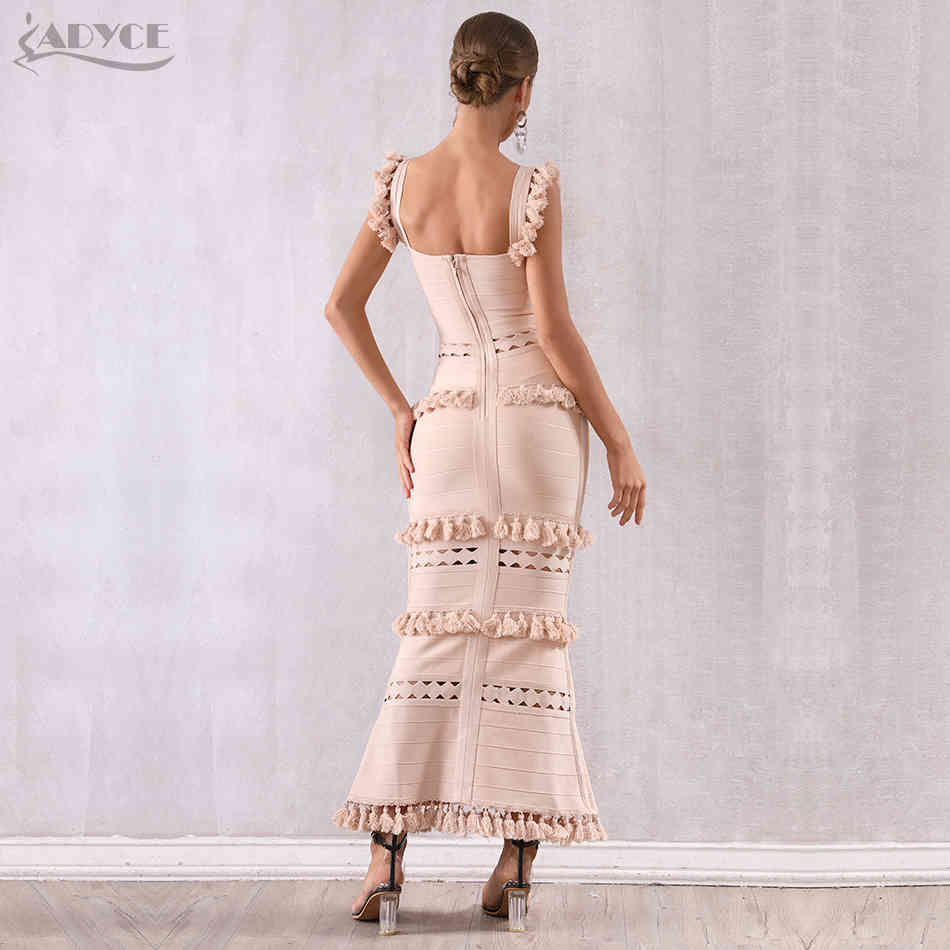 Summer Women Maxi Hollow Out Bandage Dress Sexy Sleeveless Tassel Club Fringe Celebrity Evening Party 210423
