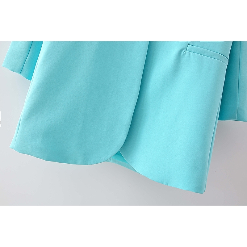 elegant women blue blazer office ladies pocket jackets casual female single button suits slim girls chic sets 210430