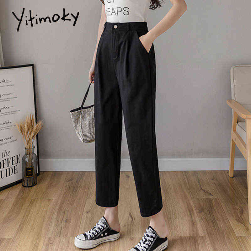 Yitimoky White Pants Woman High Waisted Black Green Cotton Harem Spring Clothes Joggers Vintage Streetwear Work 211115