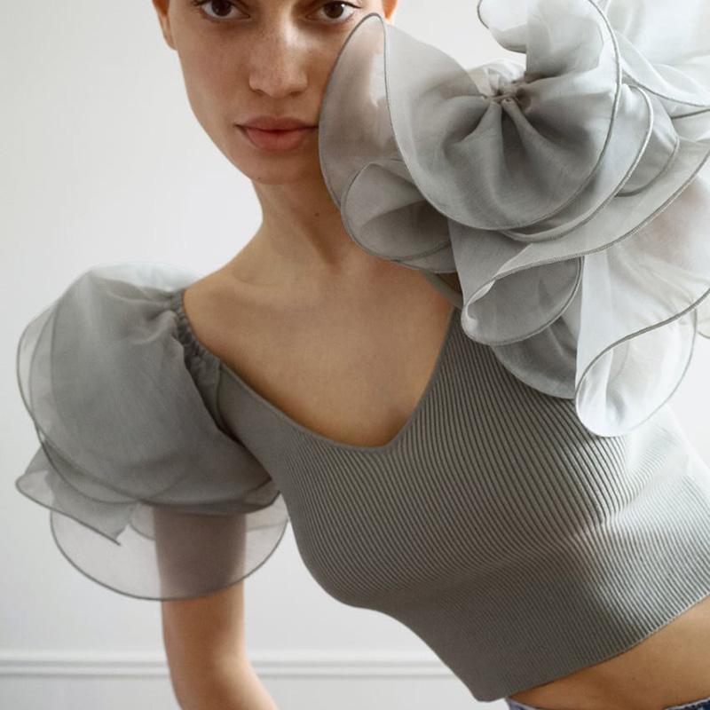 Women Fashion Organza Patchwork Knit Shirt Cascading Ruffles V Neck Crop Blouse Puff Sleeve Slim Top Ladies Women' Blouses & Shirts, Green
Women Fashion Organza Patchwork Knit Shirt Cascading Ruffles V Neck Crop Blouse Puff Sleeve Slim Top Ladies Women' Blouses & Shirts, Green