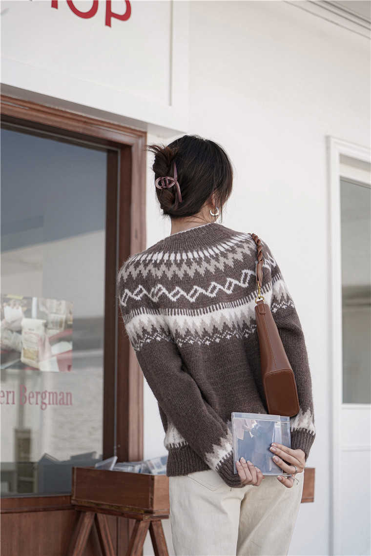 Qooth Vintage Winter Thick Women Sweater Full Sleeve Pullovers Printed Warm Knitted Loose Jumper Sweaters QT281 210609