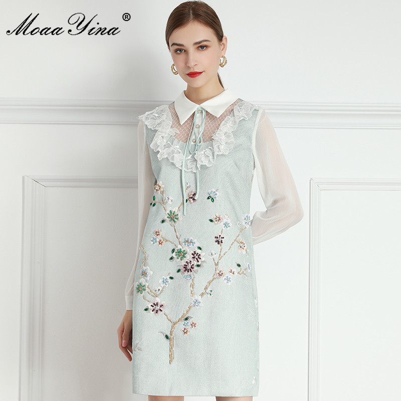 Fashion Designer dress Spring Women's Dress Long sleeve Ruffles Beaded Sequins Diamond Jacquard Dresses 210524, Mint
Fashion Designer dress Spring Women's Dress Long sleeve Ruffles Beaded Sequins Diamond Jacquard Dresses 210524, Mint