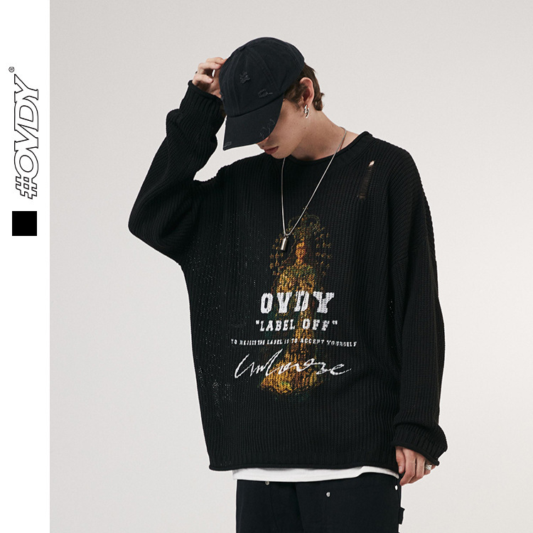 wxwovdy 2021 autumn winter new fashion brand simple casual sweater street loose personalized hole knit, Black;brown
wxwovdy 2021 autumn winter new fashion brand simple casual sweater street loose personalized hole knit, Black;brown