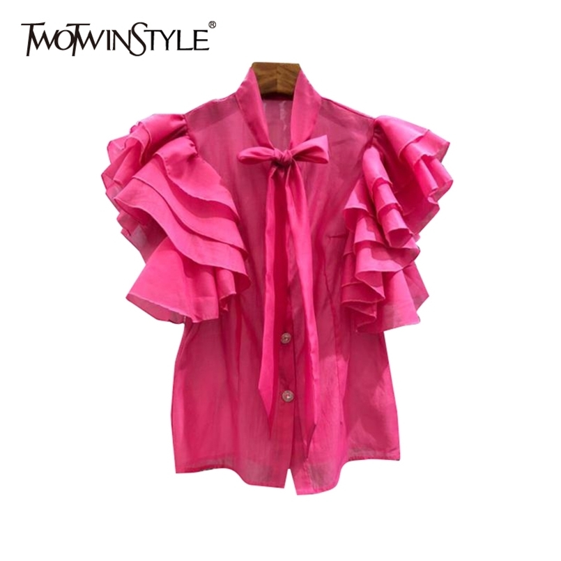 Patchwork Ruffle Shirt For Women Bow Collar Short Sleeve Solid Chic Blouse Femlae Fashion Clothing 210524, Rosered
Patchwork Ruffle Shirt For Women Bow Collar Short Sleeve Solid Chic Blouse Femlae Fashion Clothing 210524, Rosered