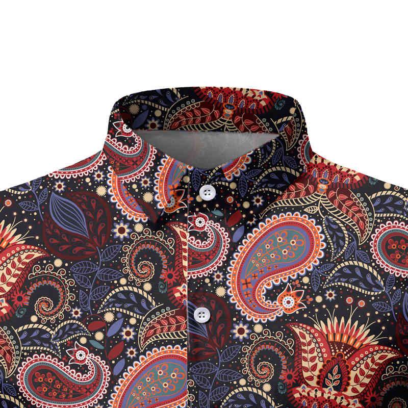 Paisley Floral Summer Shirt Men Retro Camisa Hawaiana Hombre Slim Fit Mens Short Sleeve Shirt Flower Men Casual Shirts 210524