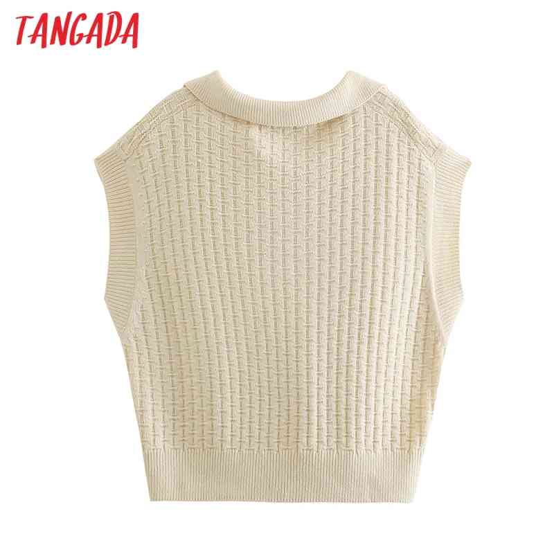 Women Beige Oversized Knitted Vest Sweater Vintage Sleeveless Female Waistcoat Chic Tops BE464 210416