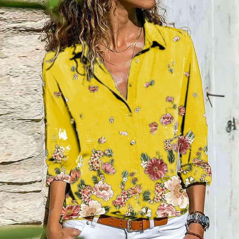 Women's Deep V Neck Shirts Tops Woman Elegant Printed Female Shirt Fall Retro Floral Long Sleeve Top Ladies Blouses 210515