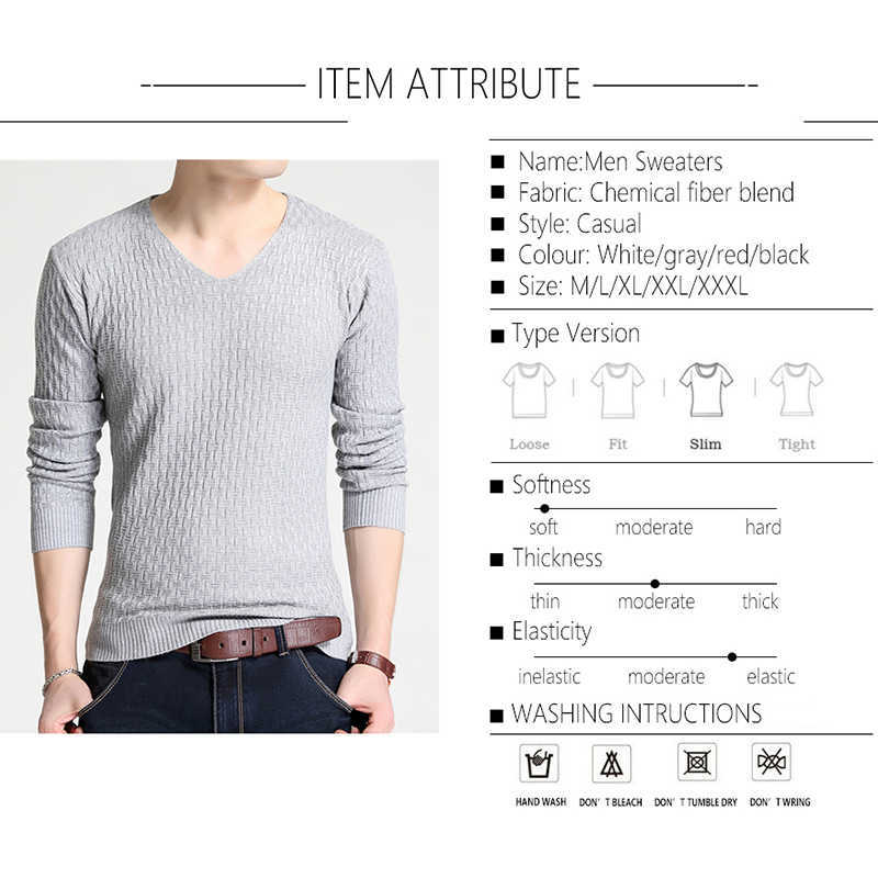 BROWON Autumn Slim Sweaters Men Long Sleeve Sweaters for Young Men V-collar Pure Long Sleeve Knitted Sweater Men Clothing 210818