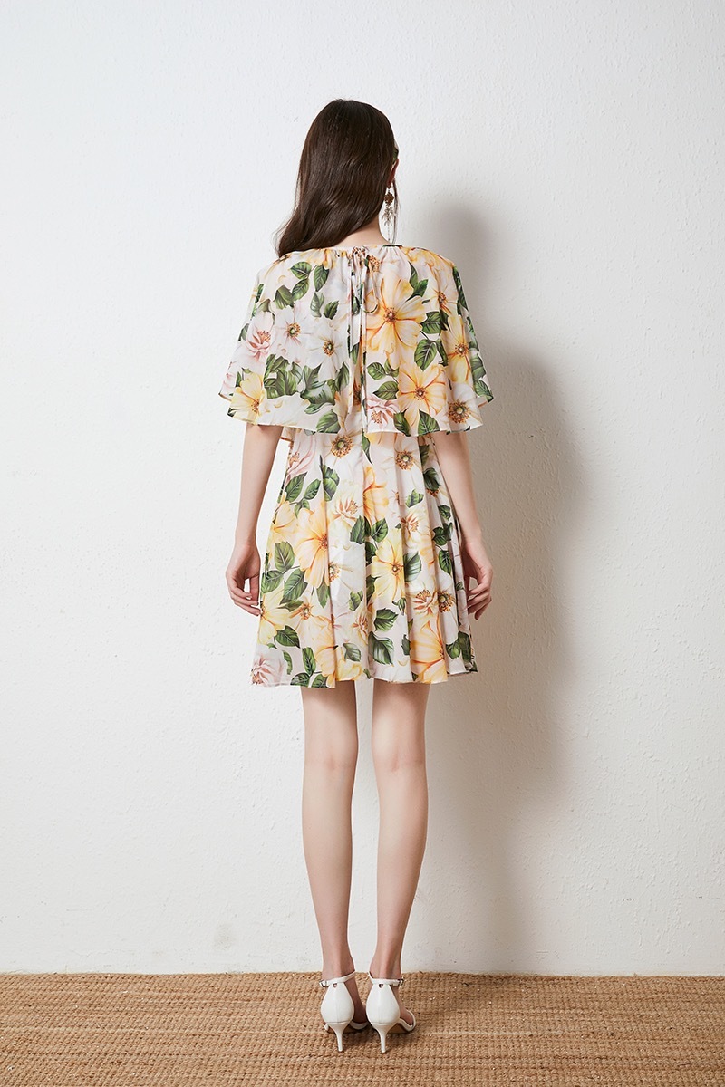 summer mini dress chiffon holiday casual loose dresses for women lady chic floral printed paris fashion vestido de mujer 210421