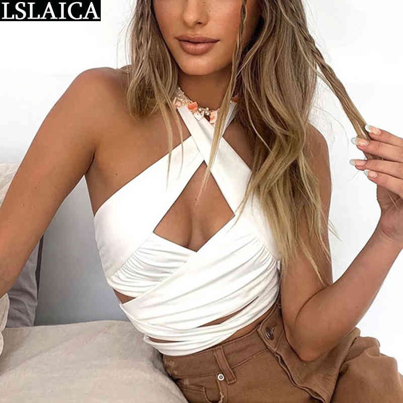 Solid Color Top Women Hollow Out Skinny Sexy & Club Short Outfit Womens Clothing Backless Sleeveless Fashion Bustier 210515