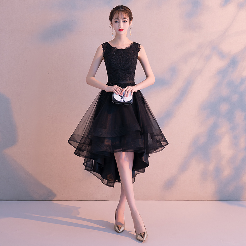 Robe de evening dress soiree Navy Blue O-Neck Sleeveless lace vestido de festa Short Front Long Back Party Dresses