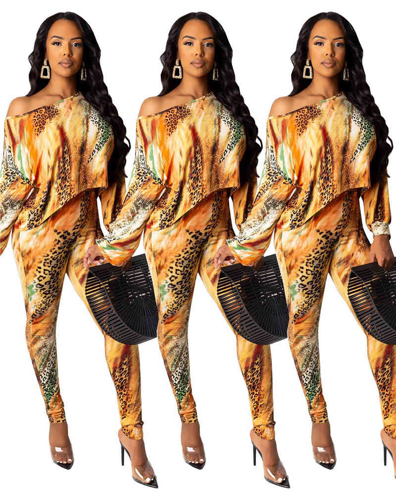 Leopard Panelled Designer Tracksuits Women Club Sexy 2 Piece Pants Loose One Shoulder Long Sleeved Tops Fashion Womens Tracksuits, White
Leopard Panelled Designer Tracksuits Women Club Sexy 2 Piece Pants Loose One Shoulder Long Sleeved Tops Fashion Womens Tracksuits, White