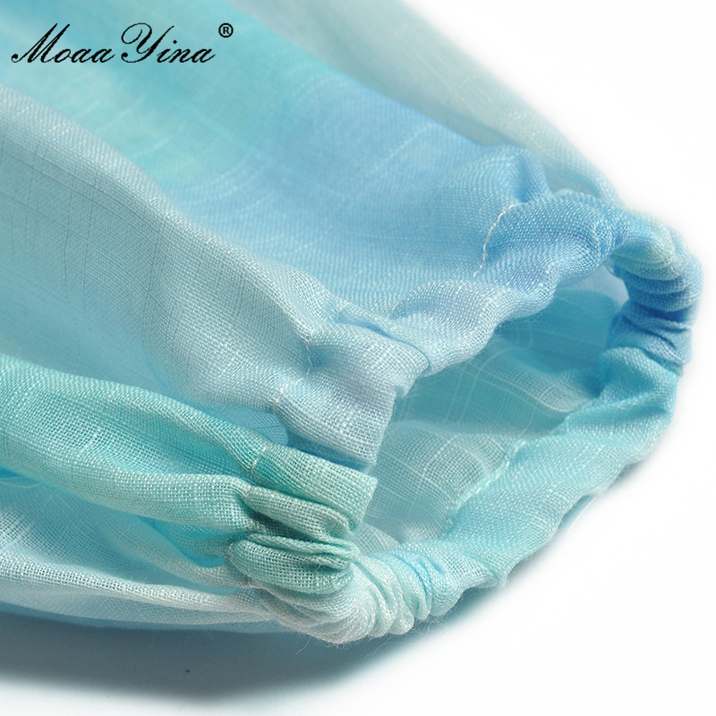 Fashion Runway Summer Women V-neck Lantern sleeve Hollow out Single-breasted Print Long Holiday Party Gown Dress 210524