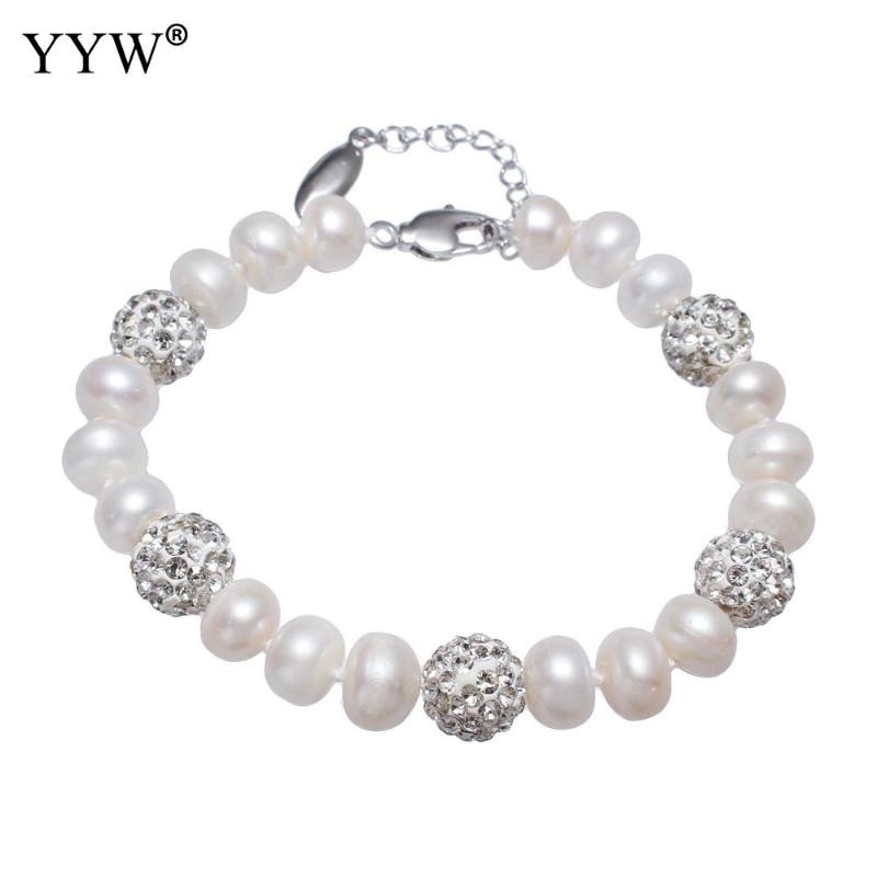 White Freshwater Cultured Pearl Bracelet 8-9mm Natural Clay Pave Rhinestone Beaded Wristband Woman Approx 7 Inch Beaded, Strands, Black
White Freshwater Cultured Pearl Bracelet 8-9mm Natural Clay Pave Rhinestone Beaded Wristband Woman Approx 7 Inch Beaded, Strands, Black