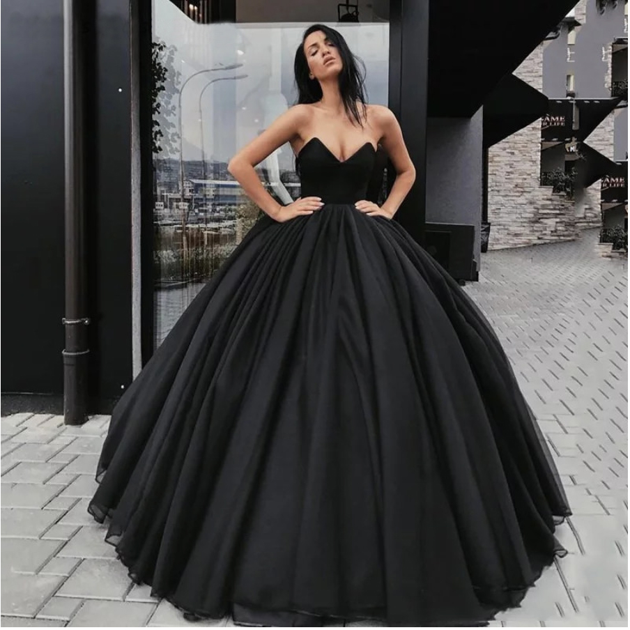 Black Ball Gown Long Prom Dresses Sexy Strapless Backless Evening Dress Party For Women 2021 Chiffon Vestido De Festa