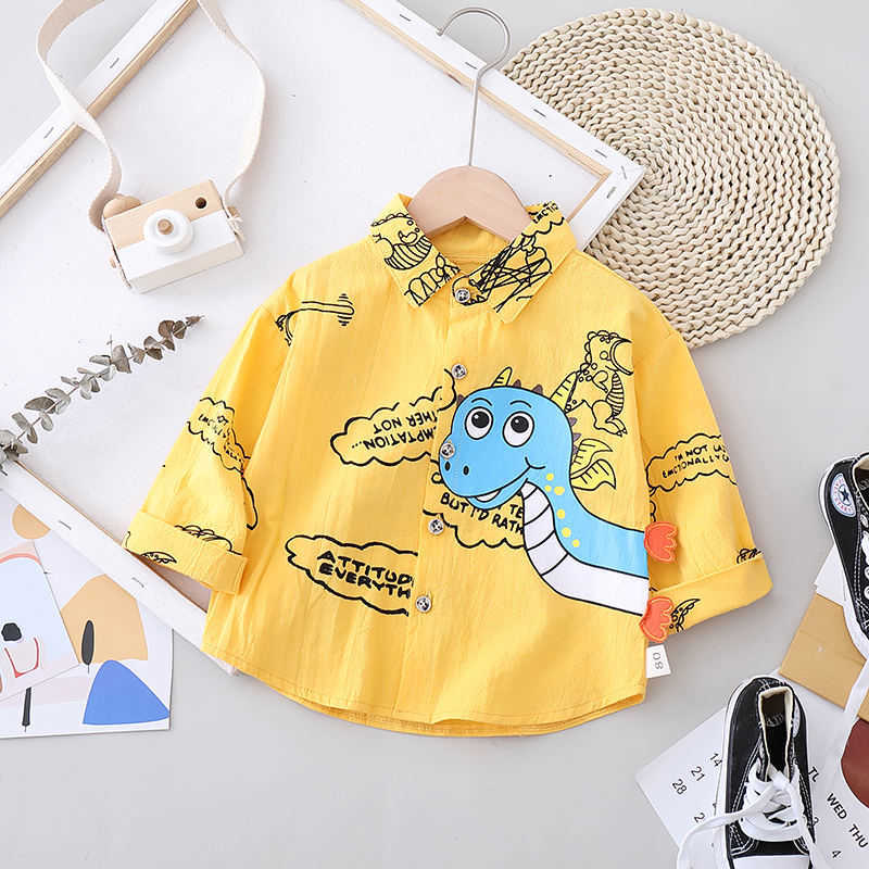 Baby Boy Shirts Summer born Boys printe dinosaur Casual Long Sleeve Tops Infant Clothing for Bebes top tees 210713