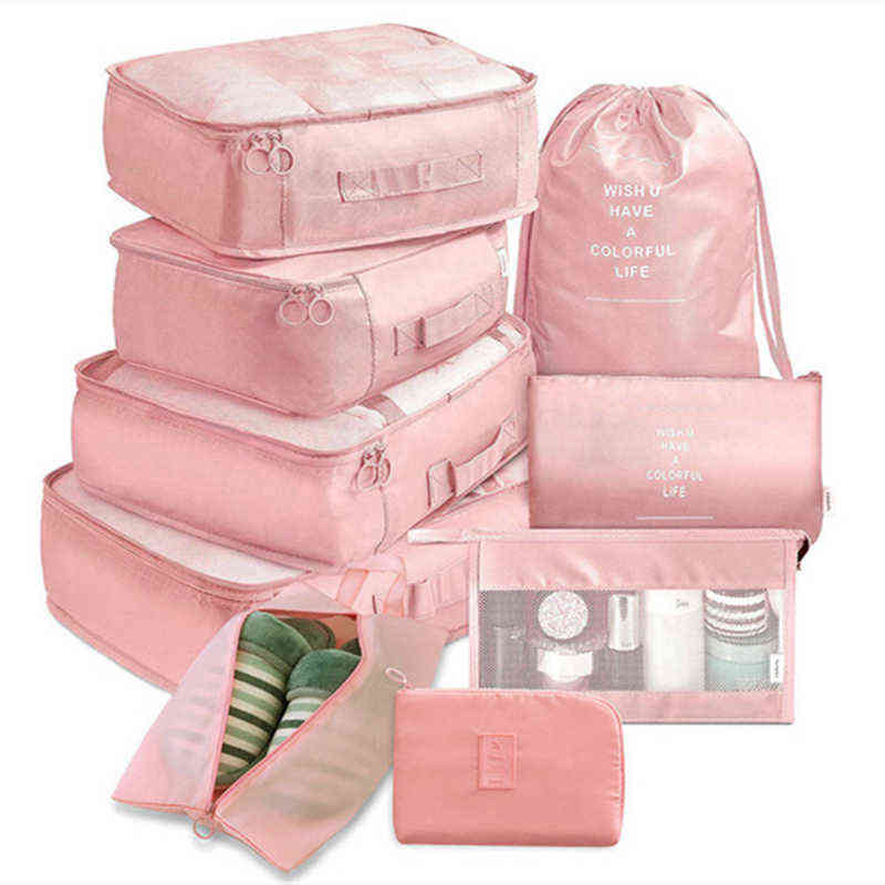 9Pcs/set Travel Pack Luggage Organizer Clothes Storage Cases High Quality Waterproof Cosmetic Toiletrie Bag Travel Accessories 211126