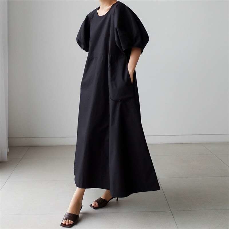 Women's Dress Loose Size Slim Long Lantern Sleeve Round Neck Temperament Fit Fashion Summer 2P041 210526