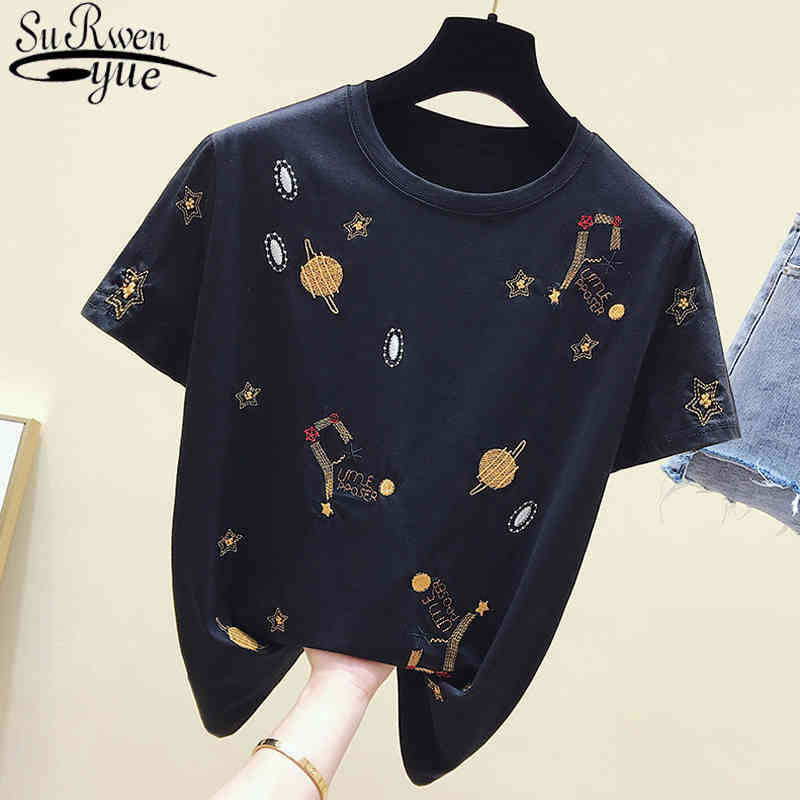 Embroidery Vintage TShirt Casual Black Tee Shirt Korean White T shirt Women Clothes Summer Short Sleeve Female Tops 4863 50 210521
Embroidery Vintage TShirt Casual Black Tee Shirt Korean White T shirt Women Clothes Summer Short Sleeve Female Tops 4863 50 210521
