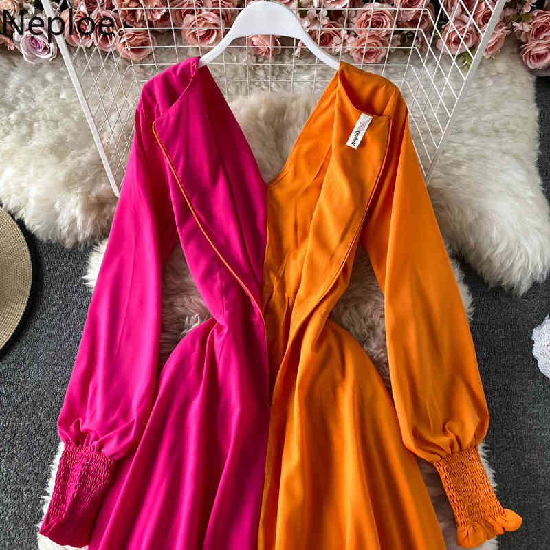 Neploe Maxi Dresses for Women Spring Robe Beach Style Slim Fit Elegant Vestidos Mujer Contrast Color Patchwork Dress 95013 210422