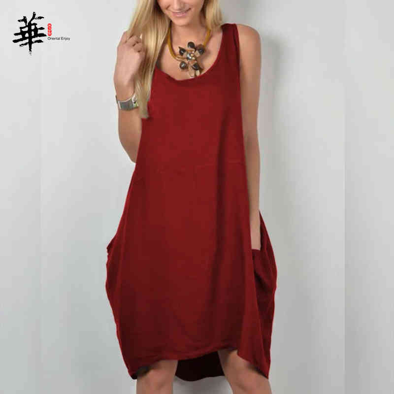 Tank Summer Dress Loose Vintage Midi Dress Sleeveless Woman Dress Plus Size Dresses for Women Casual Women Clothes Vestidos 210409
