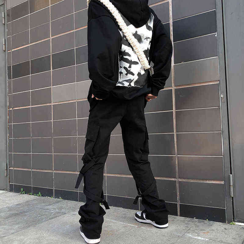 HOUZHOU Hip Hop Cargo Pants Men Fashion Punk Pants Zipper Hippie Black Cargo Trousers Streetwear Harajuku Gothic Mall Goth Pants 211112