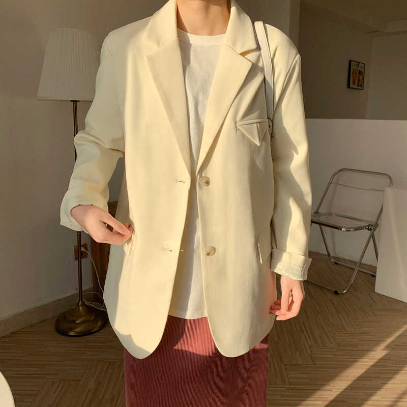Spring Loose Solid Suit Jacket Women's Candy-colored BF Korean Casual Oversized Blazer Long Sleeve Cardigan Office Lady 210607, Light yellow 
Spring Loose Solid Suit Jacket Women's Candy-colored BF Korean Casual Oversized Blazer Long Sleeve Cardigan Office Lady 210607, Light yellow