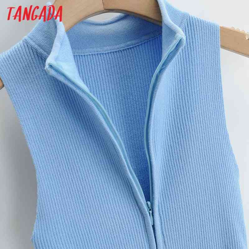 Fashion Women Solid Sweater Sleeveless Zipper Ladies Mini Dress 4P03 210416