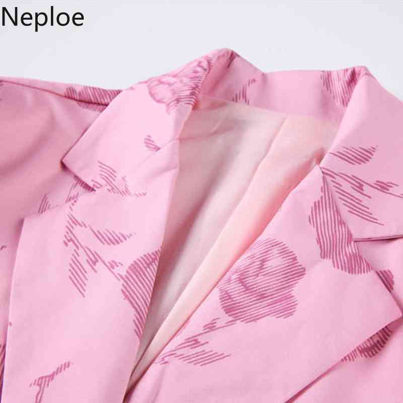 Neploe Suit Jacket Women's Spring Casual Slim Fit Bkazers Notched Collar Single Button with Waist Chain Pink Long Sleeve Tops 210422