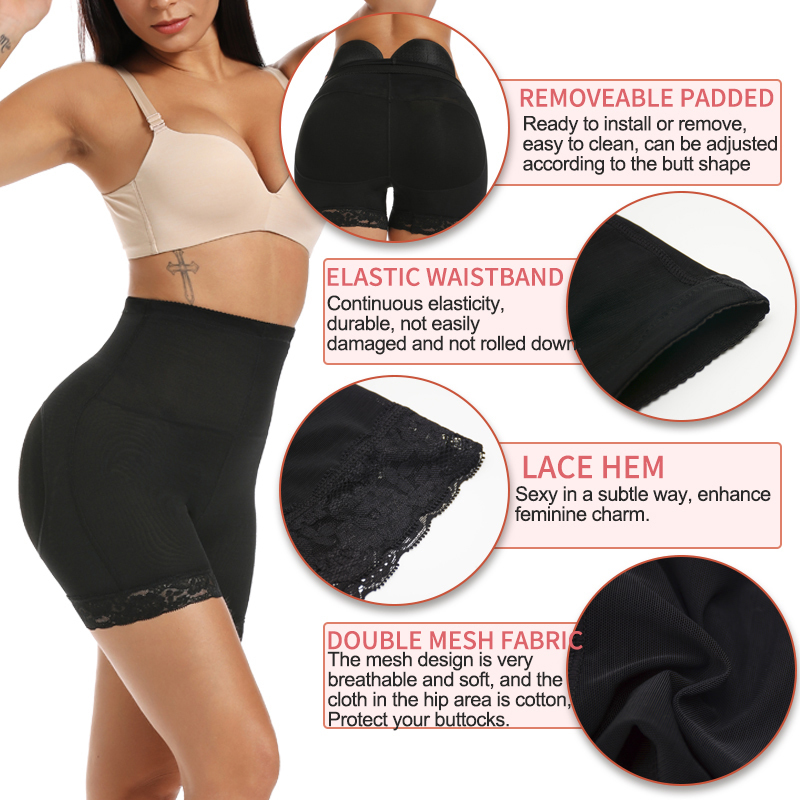 Womens Padded Shapewear Hip Enhancer Shorts High Waist Body Shaper Panty Pad Butt Lifter Booty Trainer Control 220311