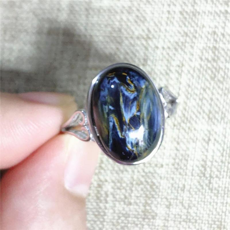 

Cluster Rings Top Quality Natural Pietersite Blue Yellow Oval Adjustable Ring 16x13mm Chatoyant Round 925 Sterling Silver